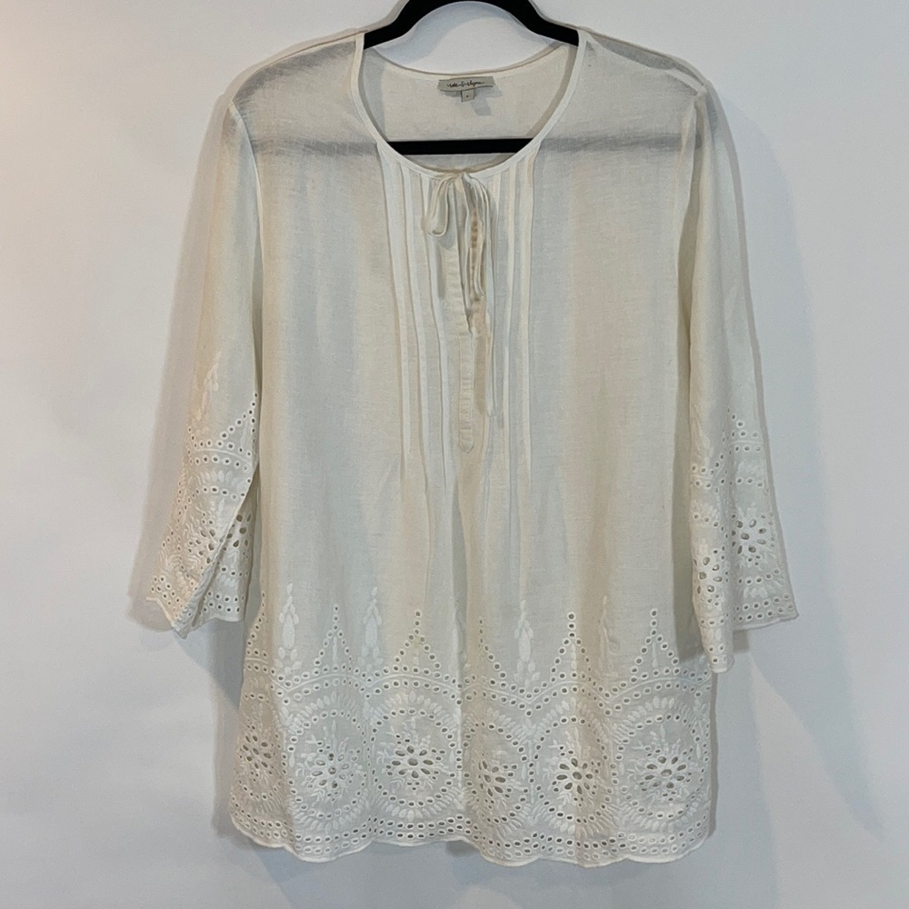 ROSE & Rhyme White Eyelet Tunic Top Large